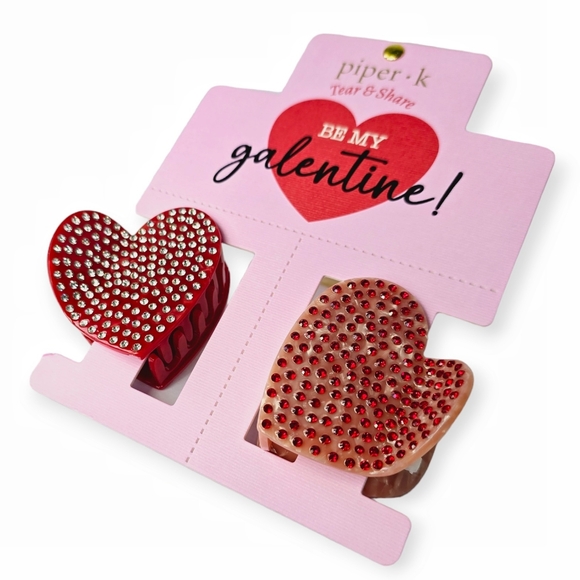 Piper K Valentine Heart Rhinestone Claw Hair Clips (Set of 2) - Red & Pink - Picture 2 of 4